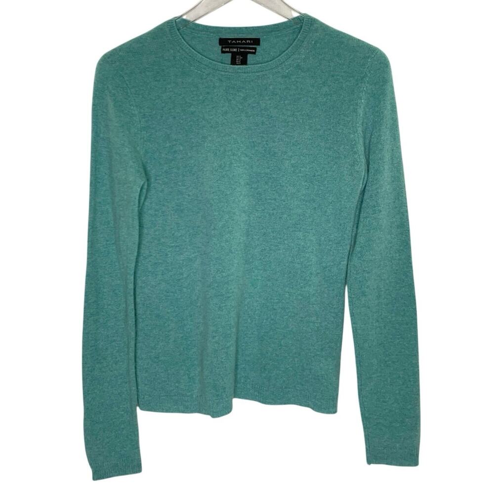 Tahari Pur Lux 100% Cashmere Long Sleeve Sweater S Seaglass Blue Green